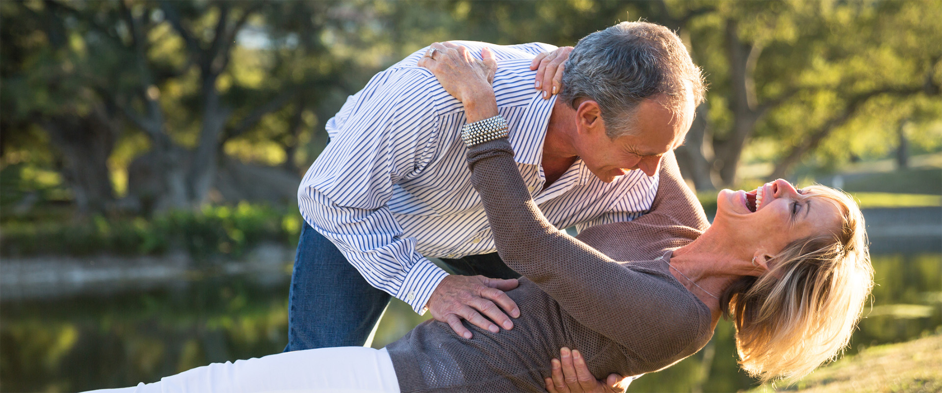 Older couple having fun outside